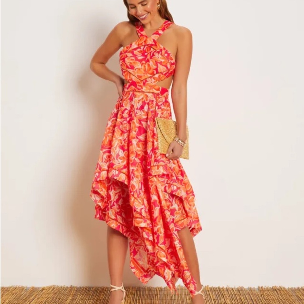 Vici Asymmetrical Floral Dress - Pink and Orange NWT
